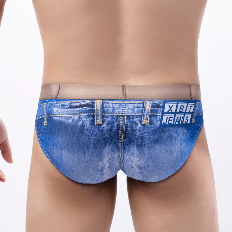 Fashion 3D Print Underwear Men Cotton Amazing Imitation Jeans Style Denim Briefs Sexy U Pouch Underpants Stretchy Panties Cueca