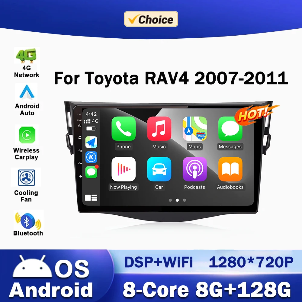 

for Toyota RAV4 2007 - 2011 9 inch IPS 1280*720 Screen Android OS Car Video Multimedia Stereo Player Carplay GPS Navigatio WiFi