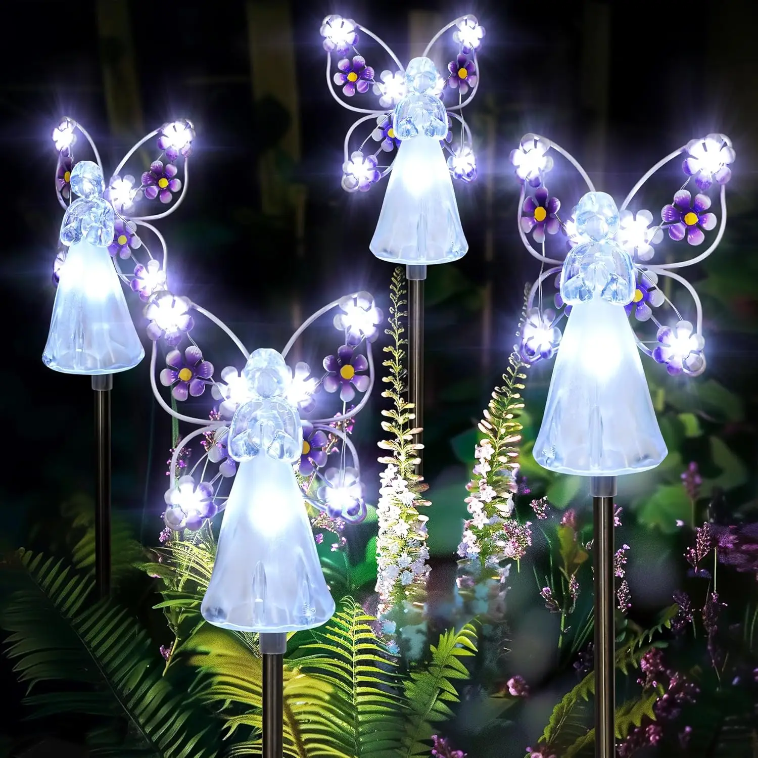 

Solar Angel Garden Stake Lights - 4 Pack Outdoor Decor for Cemetery, Memorial, Christmas Yard Art