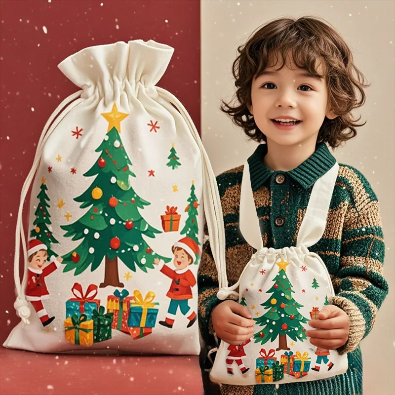 حقيبة كبيرة برباط مزخرفة لعيد الميلاد، حقيبة تخزين وتوزيع هدايا سانتا كلوز للهدايا الاحتفالية #1