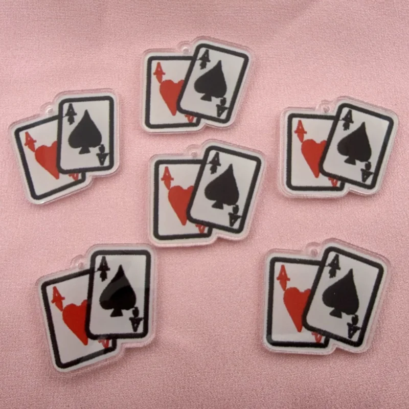 10pcs acrylic poker red heart spade A pendant, DIY jewelry making earrings, keychain accessories