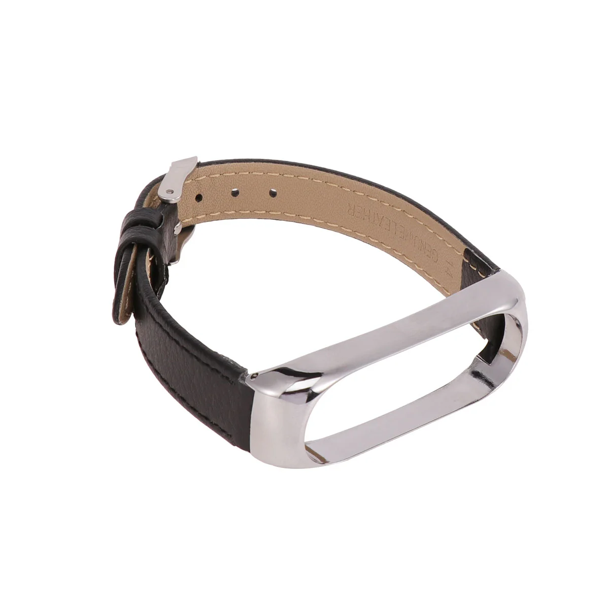 1pc Alloy Wrist Strap Replacement Cowhide Watch Band Alternative Bracelet Compatible for Mi Band 4 Black