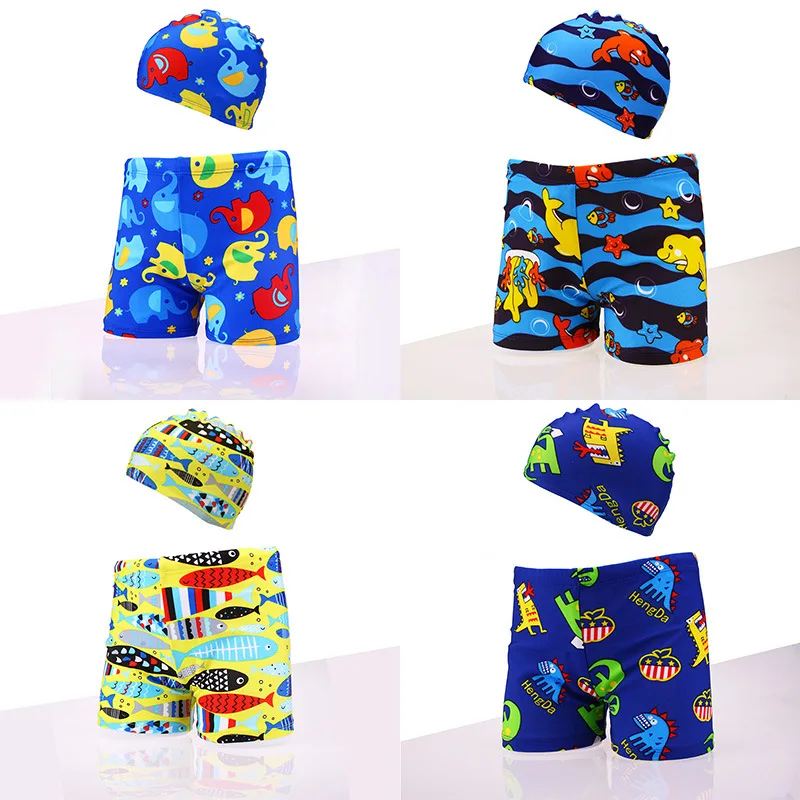 Boys Swimming Trunks 1-8Years Children\'s Swimwear Kids Swimsuit Dinasour Boys Swimwear Trunks with Hat DS29