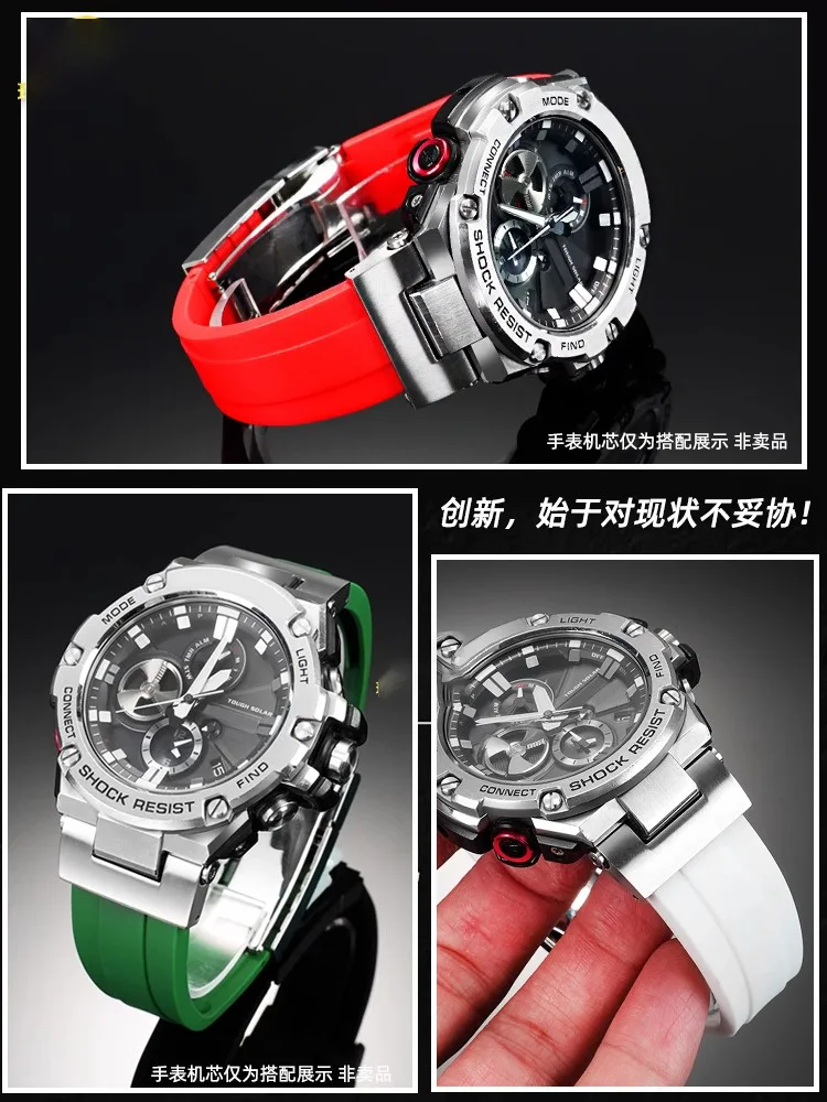Modified Rubber watchband For Casio G-SHOCK GST-210/W120L/S130L/S310 GST-B100 W300/400G series Notched Men strap Accessories view 3