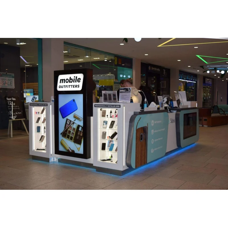 Custom high quality phone repair kiosk with light modern shopping mall mobile phone kiosk for sale