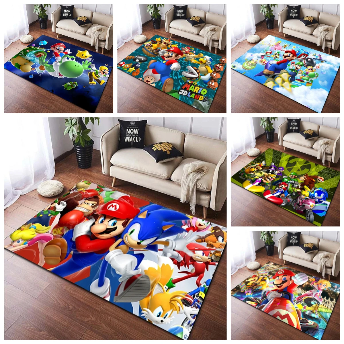 

MINISO Super Mario Anime Game Carpet for Children's Living Room Bedroom Deoor Sonic The Hedgehog Floor Mat Perfect Mat for Fans
