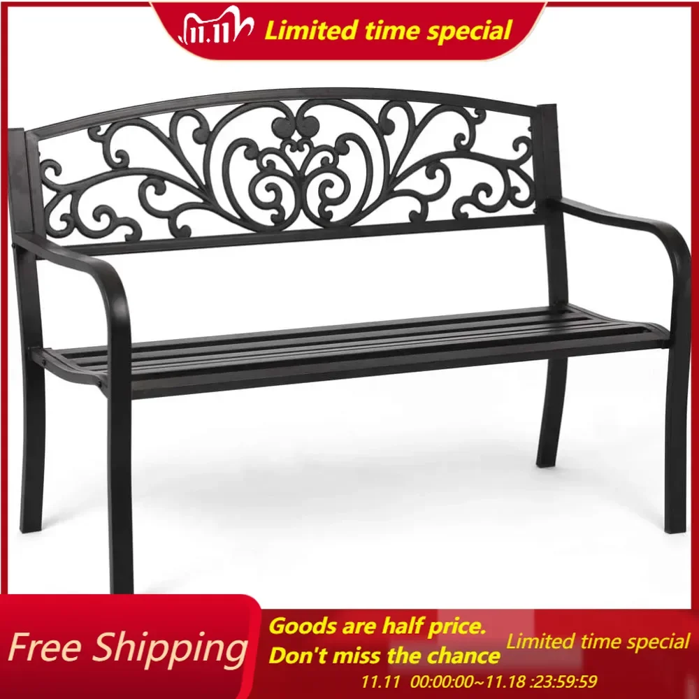 Garden Bench Outdoor Bench Patio Bench for Outdoors Metal Porch Clearance Work Entryway Steel Frame Furniture