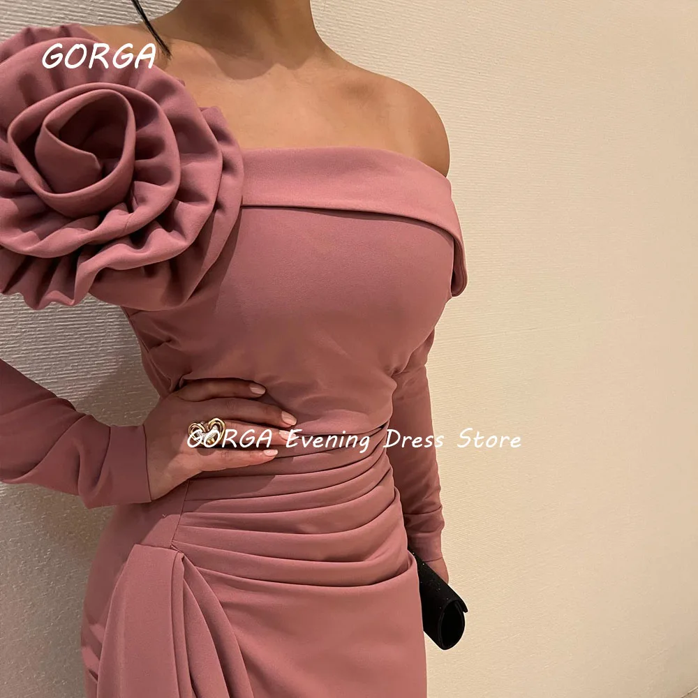 GORGA Brick red 3D Flowers Off The Shoulder Mermaid 2024 Slim Crepe Long Ocassion Gown Floor-Length Formal Evening Dress