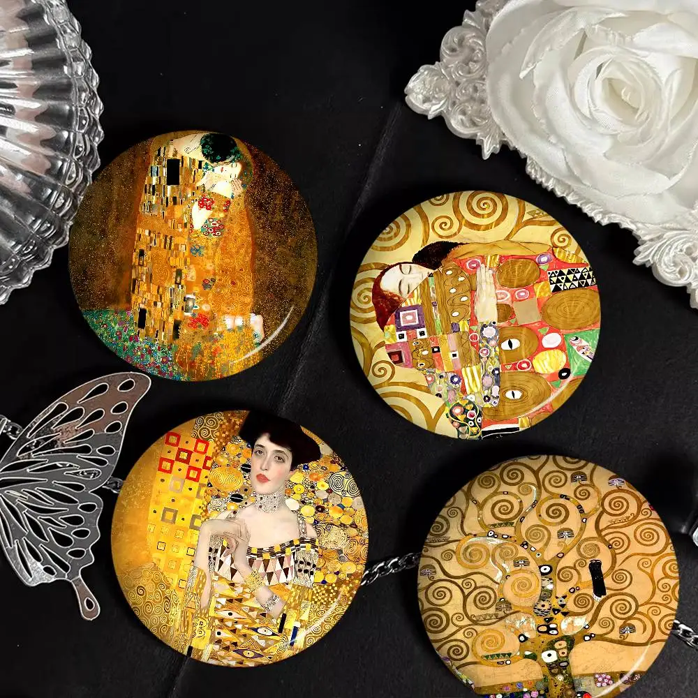 Classic Gustav Klimt Round Button Pins Slogan Creative Brooches Backpack Clothes Decoration Fashion Cartoon Jewelry Gifts