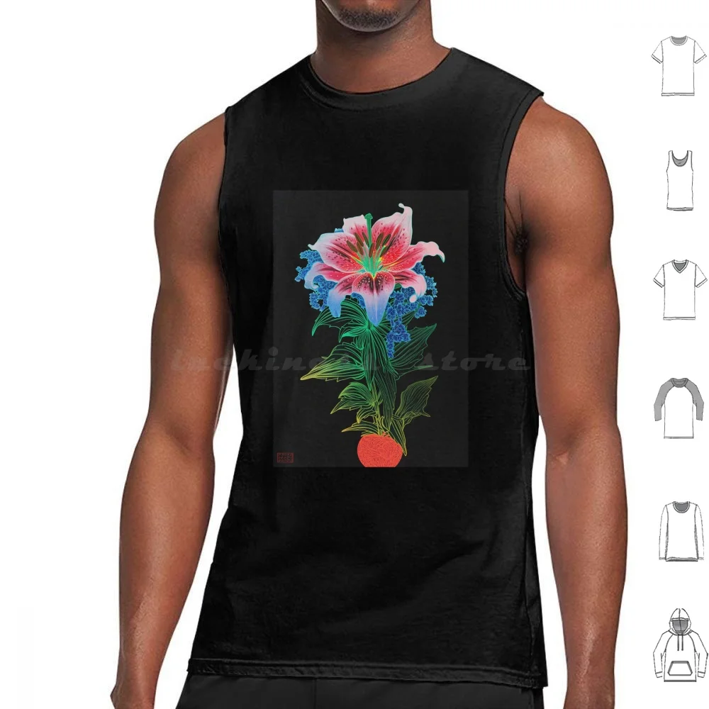 Lily Stargazer Psychedelic Neon Art Tank Tops Print Cotton Lily Stargazer Lily Neon Flower Flowers Vibrant Colors Floral