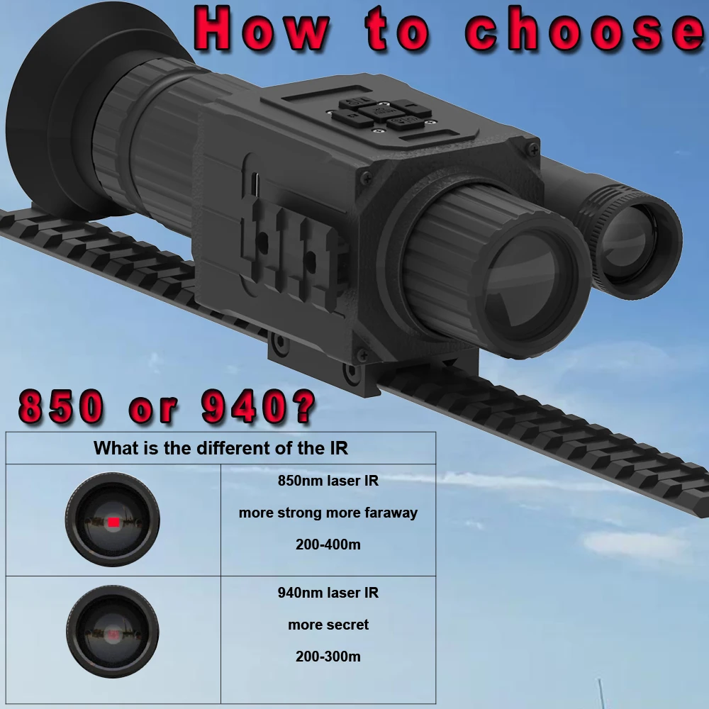 Mira telescópica para rifle de visión diurna/nocturna Megaorei NK008 Digital 1080P |   Cámara monocular de caza con iluminador IR de 850/940 nm