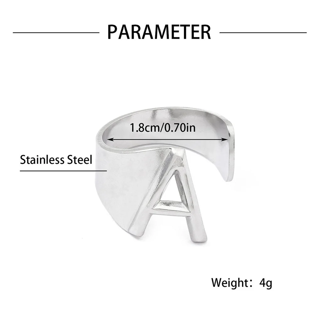 A-Z Letter Initial Name Ring Silver Color Stainless Steel Adjustable Opening 26 Alphabet Rings for Men Women Party Jewelry Gift