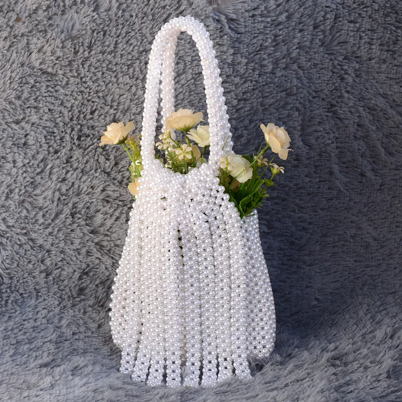 ZA New Pearl Beaded Bag White Beaded Fairy Portable Messenger Bags With Chain Female Purses and Handbags Cross Body Bag Woman