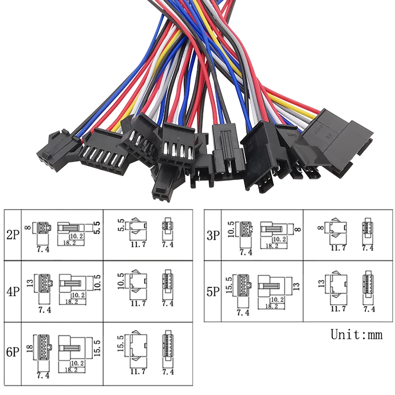 JST SM LED Cabo de Extensão Fio Conector, Passo macho e fêmea Plug, Strip DIY Light, 2 Pin, 3 Pin, 4 Pin, 5 Pin, 6 Pin, 10 cm, 15 cm, 20cm, 5 pares