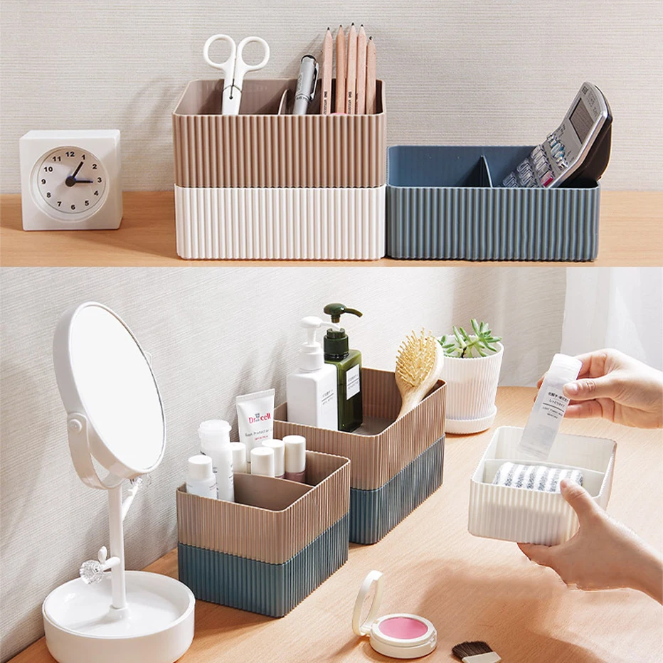 Plastic Home Office Bathroom Organizer Stackable Grid Desktop Clutter Organizer With Multi-Color Divider Stationery Container