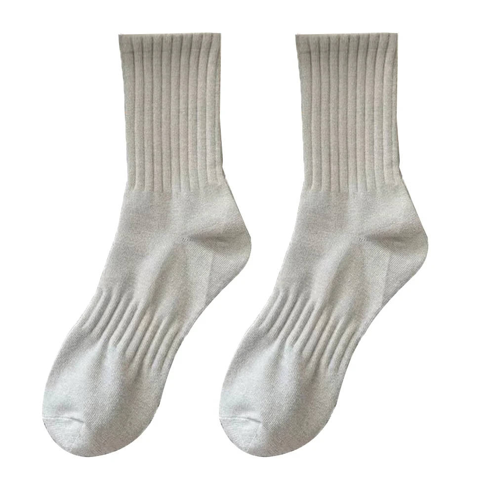 1 Pair Men Black White Warm Socks Autumn Winter Male Breathable Solid Color Sport Long Middle Tube Casual Socks Hosiery For Men