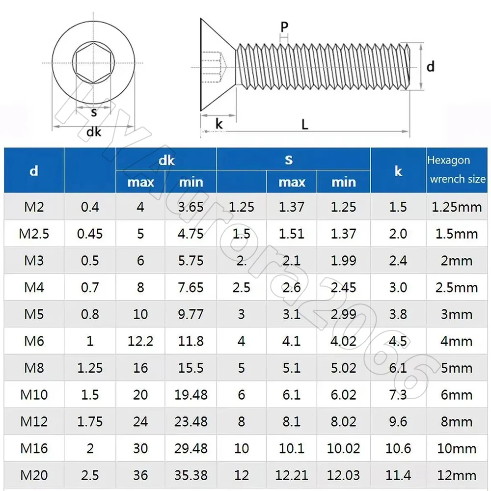 M6 M8 M10 304 A2 Roestvrij Staal DIN7991 Hexagon Hex Inbusbout Platte Verzonken Inbusbout Schroef