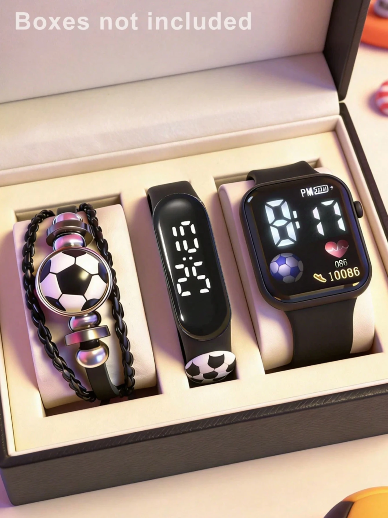 Square Football Electronic Watch with Elliptical Watch And Soccer Bracelet Set Ideal for Campus Soccer Outfits Festive Gift for