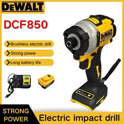 DEWALT 무선 드릴 브러시리스 모터 충전식 스크루 드라이버, 전기 임팩트 드릴 전동 공구, DCF 850, 20V, 205NM