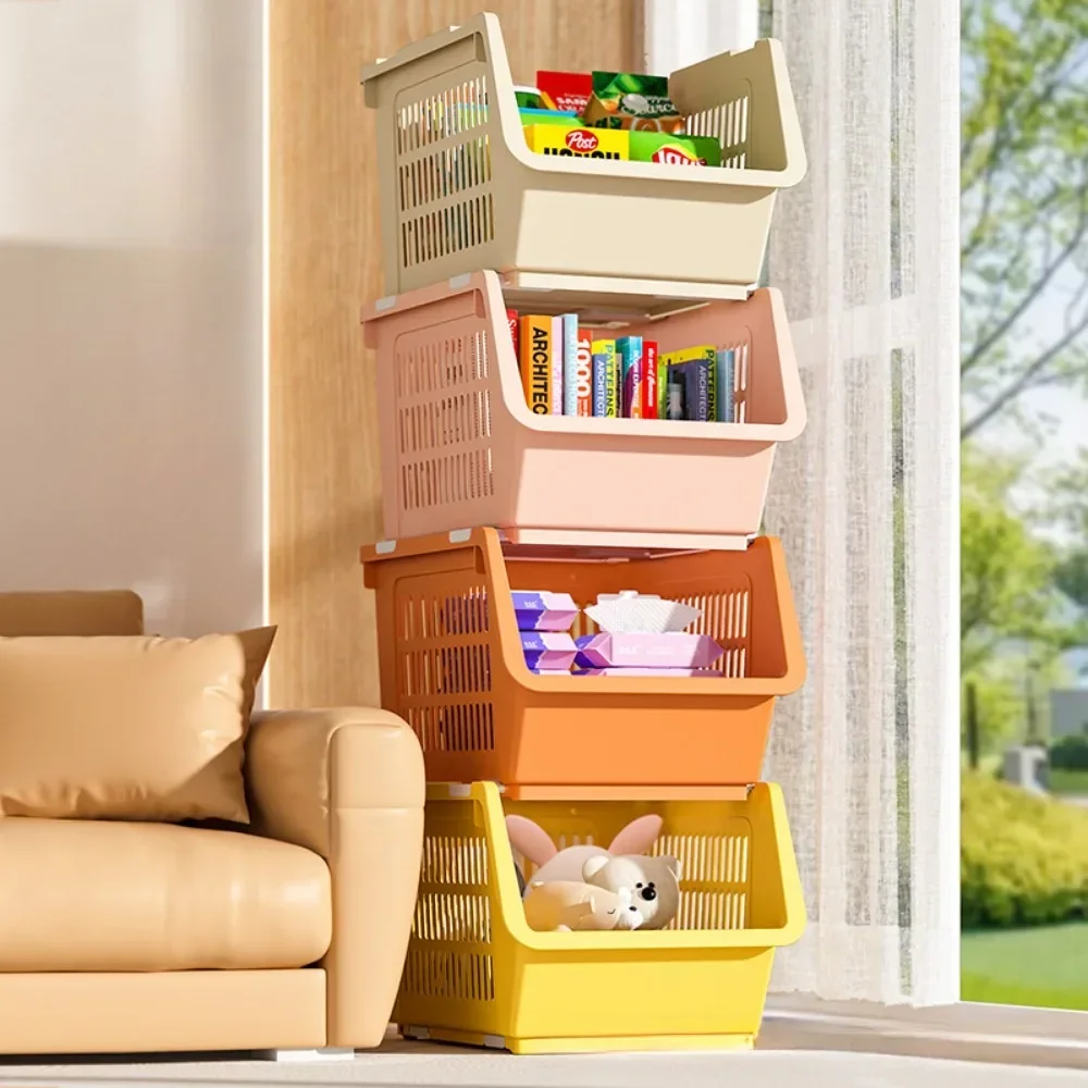 Stackable Basket Kitchen with Wheels Toy Storage Rack Save Space Simple High-capacity Shelves Kitchen Vegetable and Fruit Basket