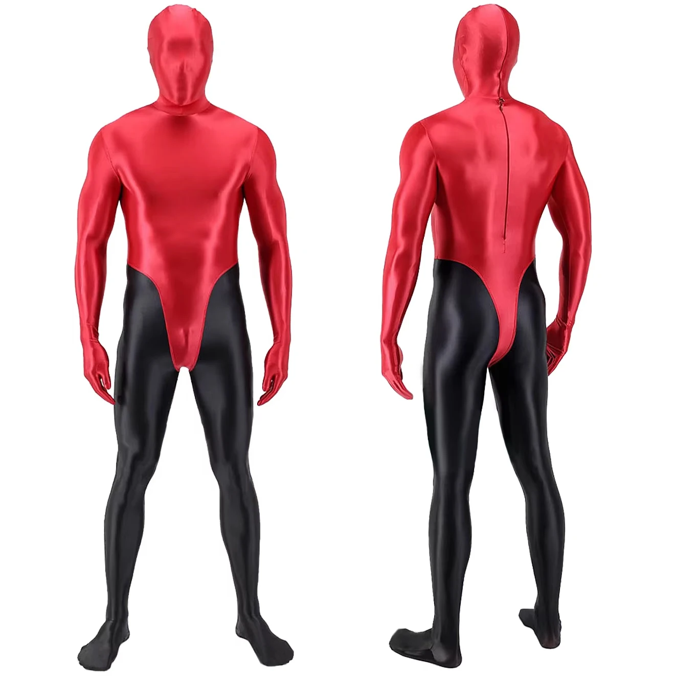 

Shiny Oily Smooth High Quality Spandex Two Color Zentai Bodysuits Halloween costumes Woman/Men Zentai Suit with Toes