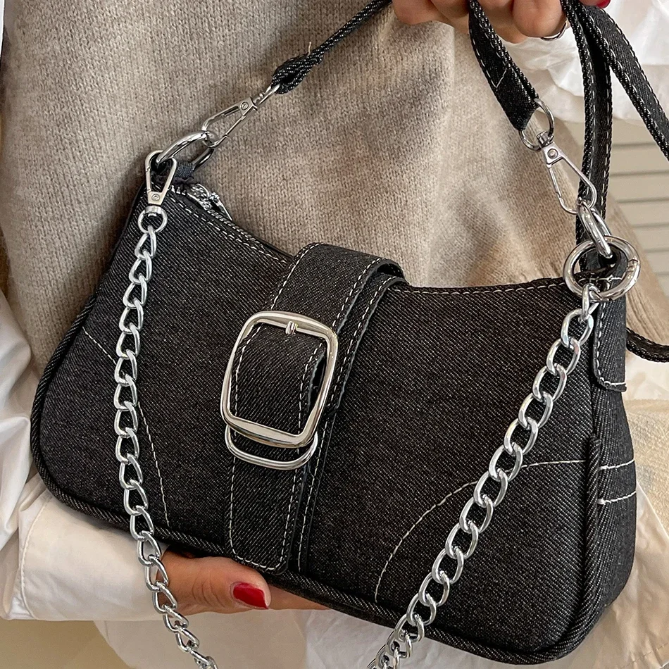 

Fashion Denim Chain Shoulder Bags for Women High Quality Purses and Handbags Designer Ladies Crossbody Bag Casual Women Bag Sac