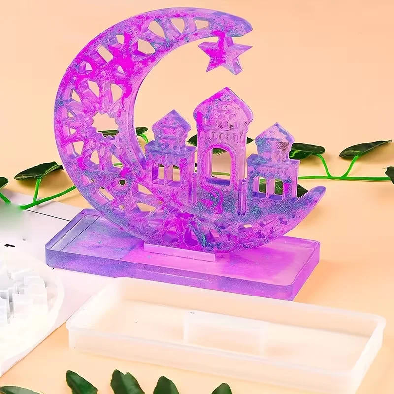 

2pcs Resin Casting Molds for Stars, Moons, Houses, And Trees, Silicone Molds for Desktop Screen Decorations, Moon House Epoxy