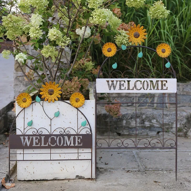 Iron fence flower climbing frame sunflower-shaped vine climbing frame wrought iron garden fence courtyard lawn decorative vine f