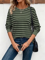 Striped long-sleeved T-shirt crewneck casual top, spring and autumn women's