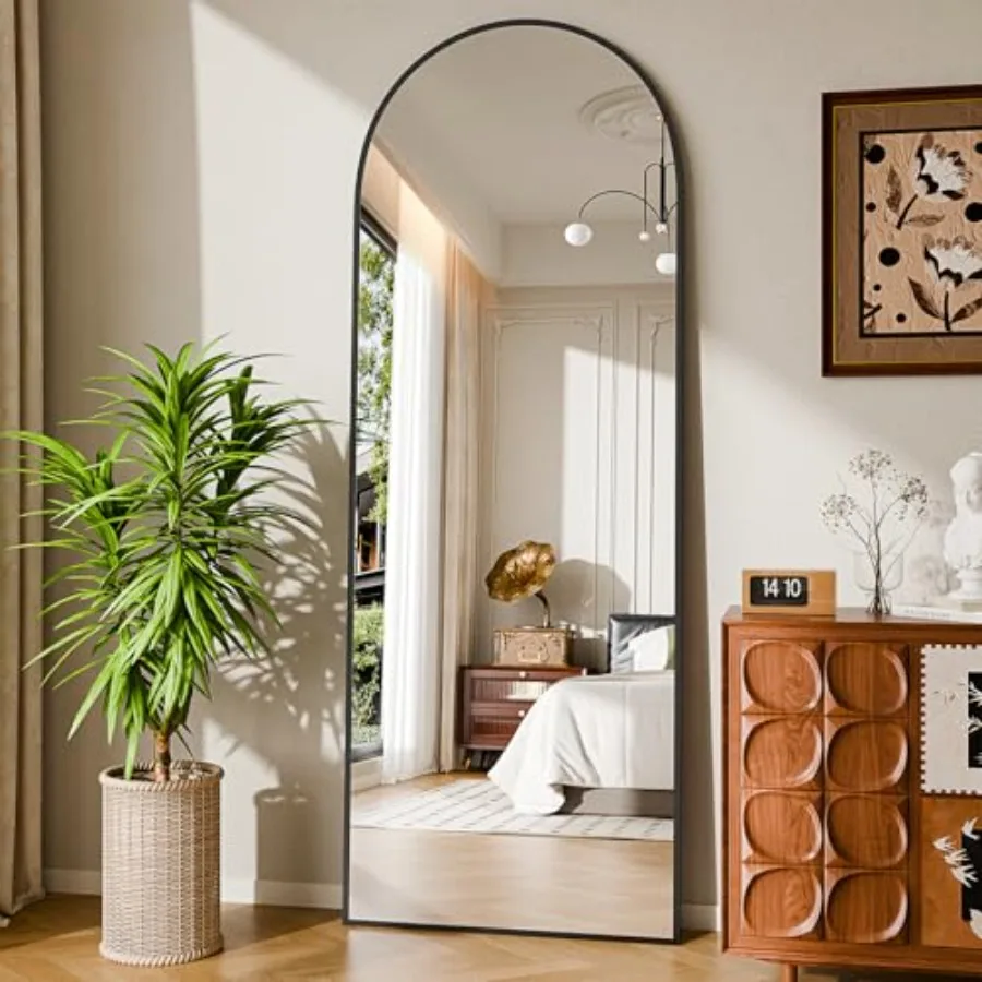 

Floor mirror for bedroom, living room or cloakroom: 59x16 arched full-length mirror with stand, aluminum frame, silver finish,
