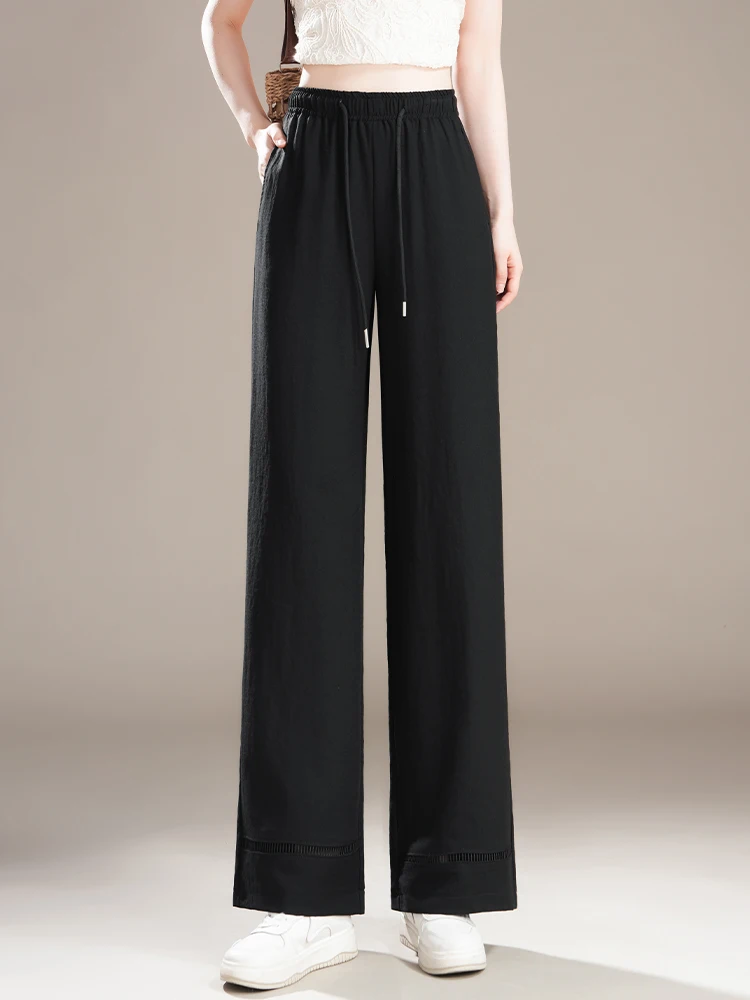

High Waist Wide Leg Pants Women's Summer Thin Ice Silk Nine Points Loose Fit Trousers Dreamy Harmonious Style Commute Korean ...