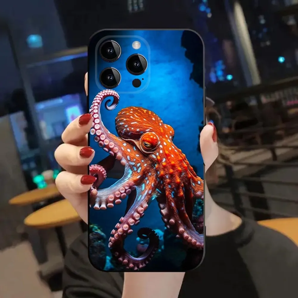 Marine Life Ocean Octopus   Phone Case For Apple iPhone 15,14,13,12,11,XS,XR,X,8,7,Pro,Max,Plus,mini Silicone Black Cover