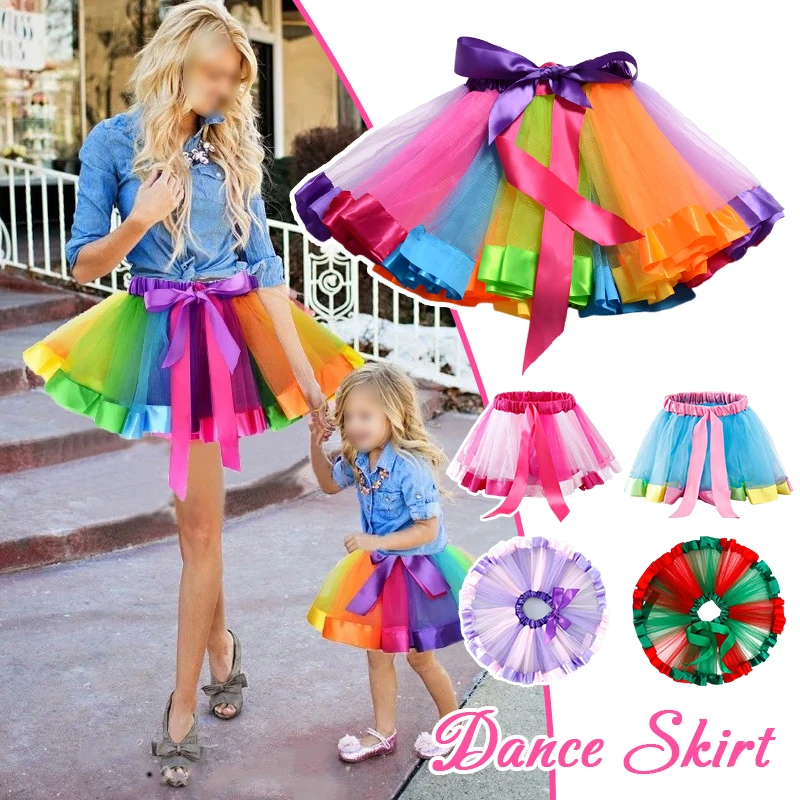 New Kids Fashion Tutu Skirt Rainbow Fancy Skirts Tulle Dress Travel Party Skirts Mesh Mini Princesses Summer Party Ballet 2-8Y