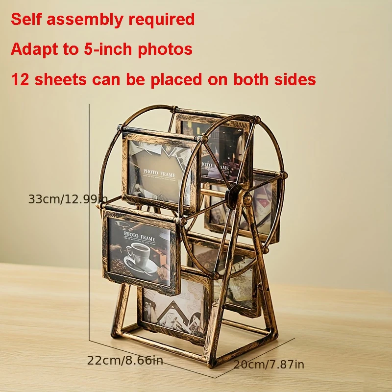 4/5 Inch Picture Frames For Home Decor Vintage Photo Frames Resin Ferris Wheel Windmill Carving Photo Frame Self Installed
