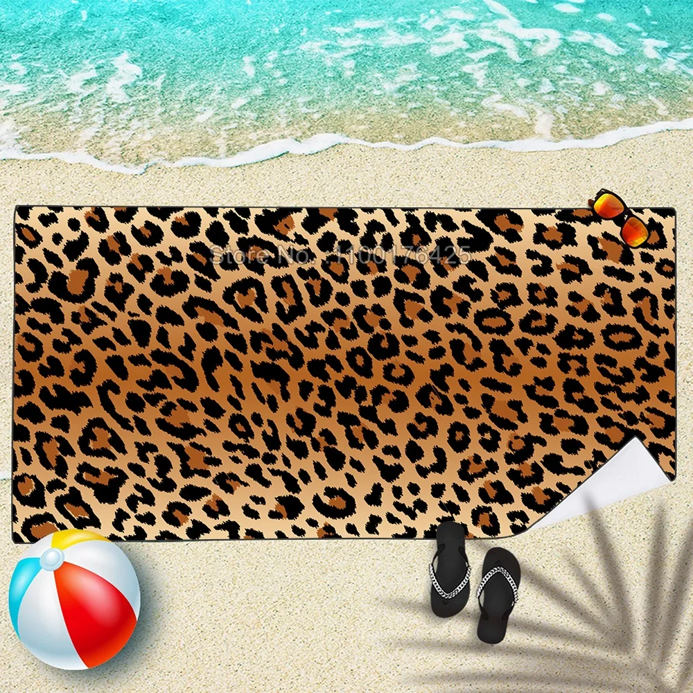 Microfiber Beach Towel Leopard Pattern Quick Dry Bath Towel Sandproof Summer Swimming Washcloth Bath Bathroom Decor ﻿