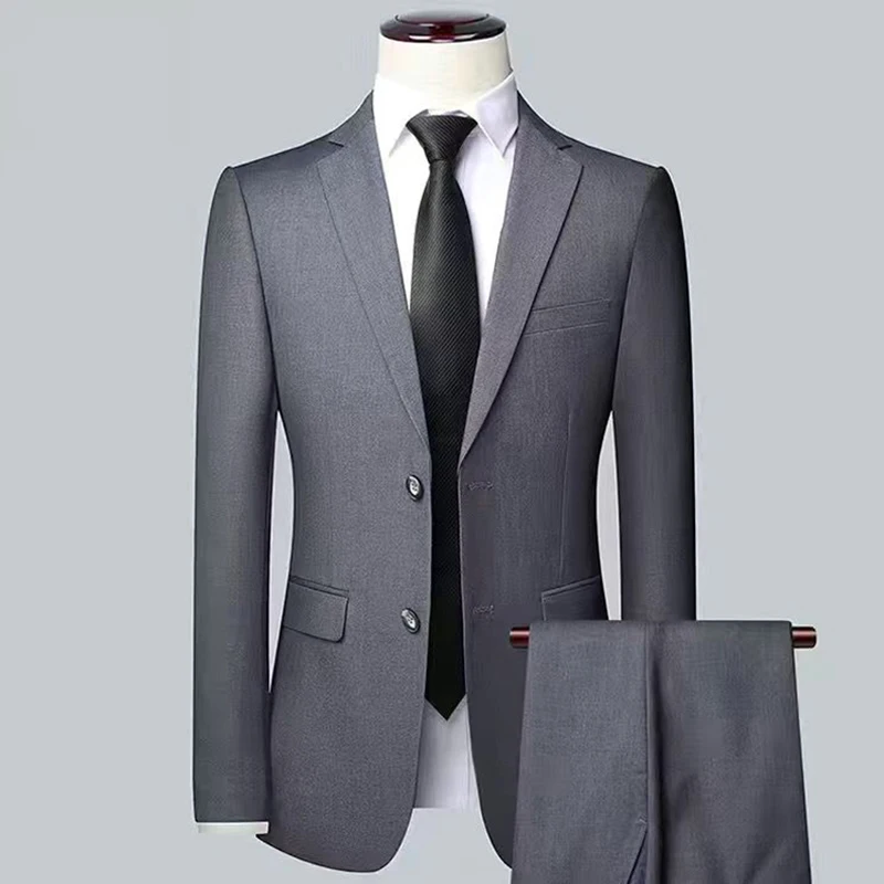 2024 High quality two button men (suit + trousers) Fashion handsome slim business professional work formal two-piece set