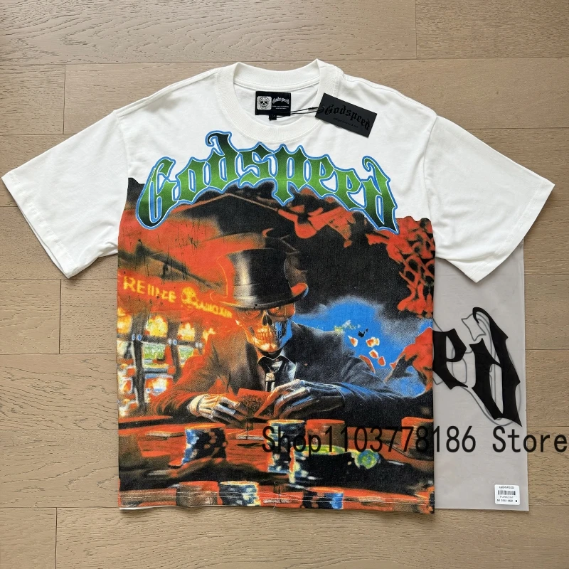 Daily Casual Godspeed T-shirt Short Sleeve American High Street Vintage Hip Hop Print Tops Summer Loose Cotton Tee