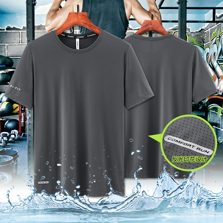 

Running T Shirt for Men Plus Size Quick Drying Sport T-shirt Jogger Camisetas Hombre Large Size Round Neck Short Sleeve Tees