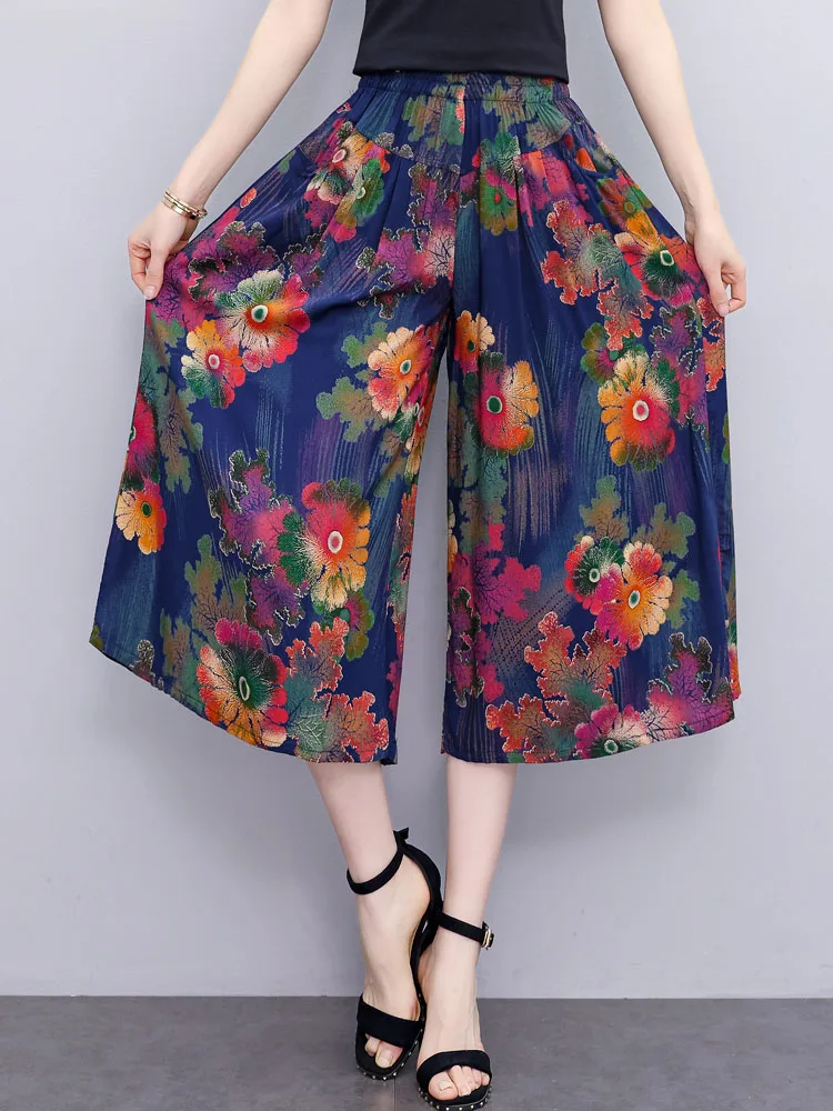 

High Waist Cotton Silk Wide Leg Pants Women's Summer Fashion Seven-Foot Square Dance Pants Elderly Ladies Casual Trousers