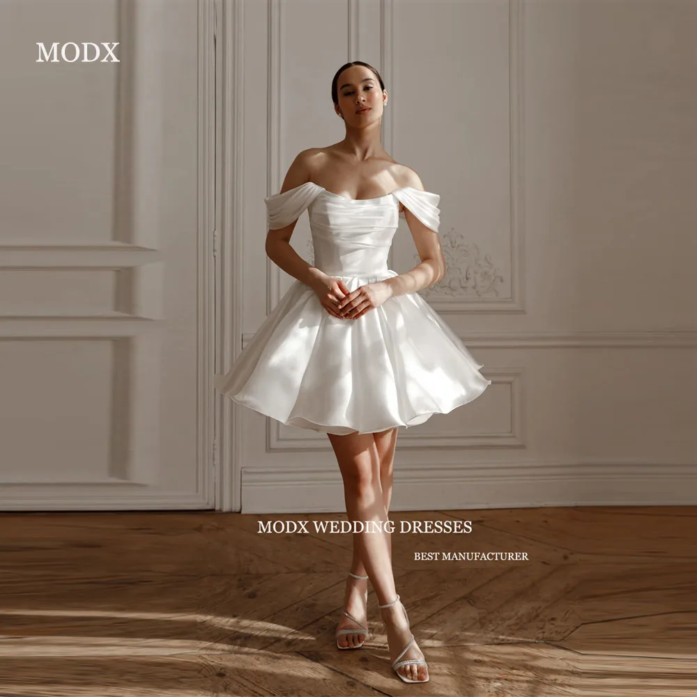 MODX فساتين قصيرة قصيرة على شكل حرف A بسيطة لحفلات الزفاف بدون أكتاف من الحرير الأورجانزا فساتين العروس مشد الظهر مقاس كبير لطيف مخصص