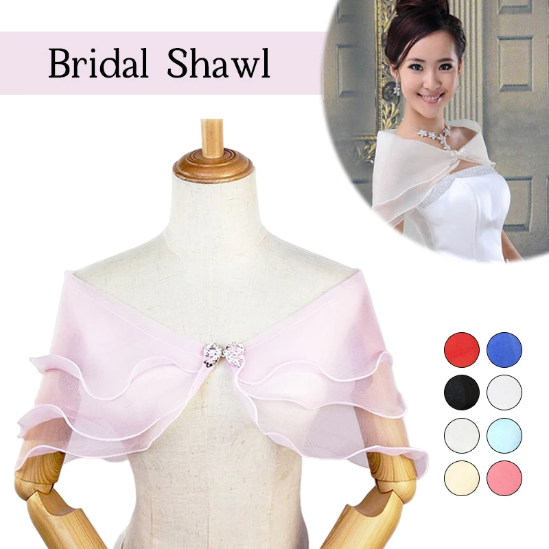 

New Solid Color Wedding Bridal Gauze Shawl with Bowknot Clip Mesh Shrug Bolero Lady Elegant Wedding Bridal Gauze Shawl Wedding