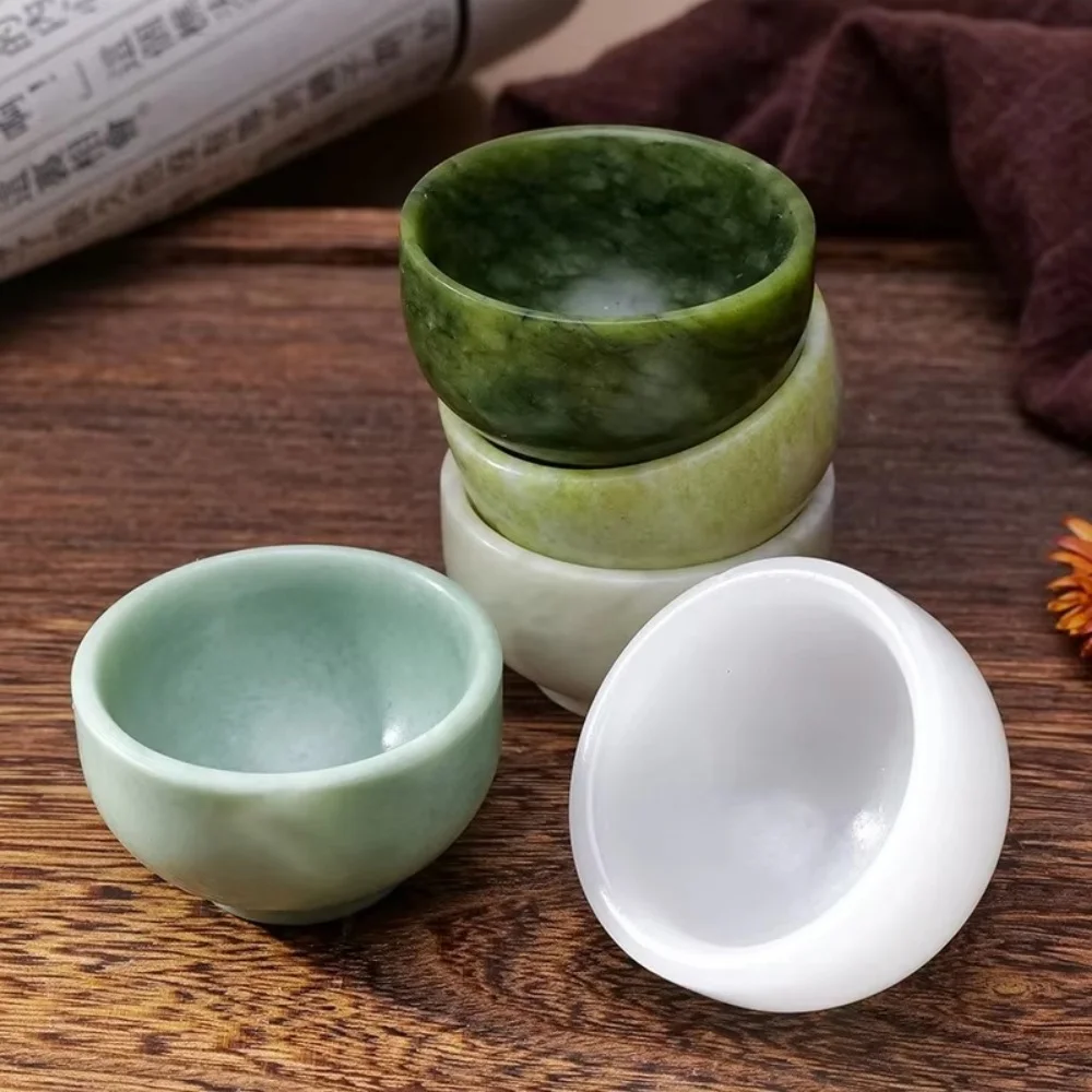 Natural Stone Crystal Bowl Tableware Wine Set Yellow Jade Minerals Spiritual Reiki Living Ornaments Home Decoration