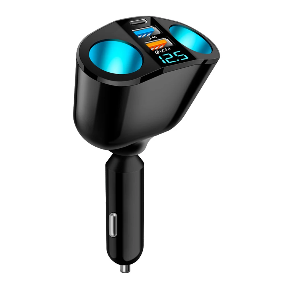 Car Cigarette Lighter Socket Splitter PD QC3.0 12V-24V 2 USB Charger C Ports 2.4A Fast Charging Car Charger for Mobile Phone DVR