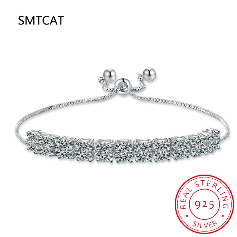 6mm Moissanite Tennis Bracelet On Hand 925 Sterling Silver Lab Created Diamond Adjustable Bracelets For Woman