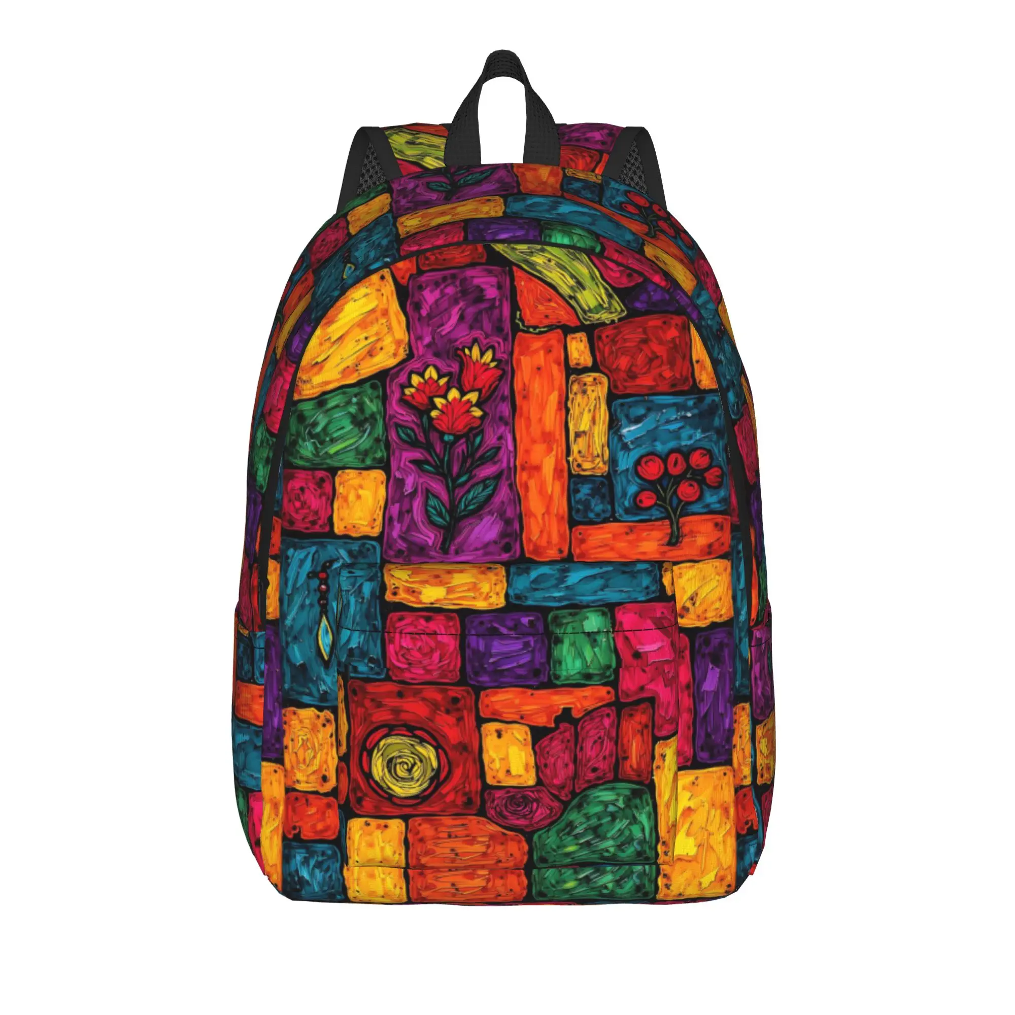 Mosaic Color Block Backpack  Leisure Backpacks Boy Trekking Soft High School Bags Custom Rucksack