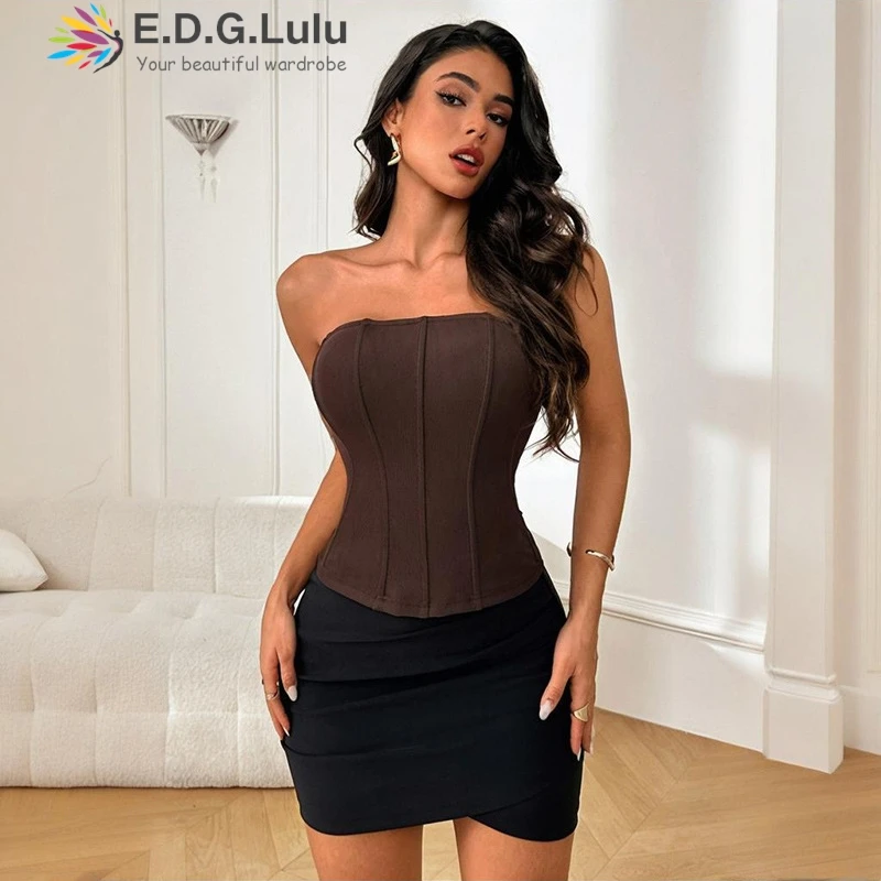 

EDGLuLu Sexy Strapless Black Pink Top 2025 Summer New Arrival Sleeveless Backless Vest Top Perfect For Fashionable Women 0813