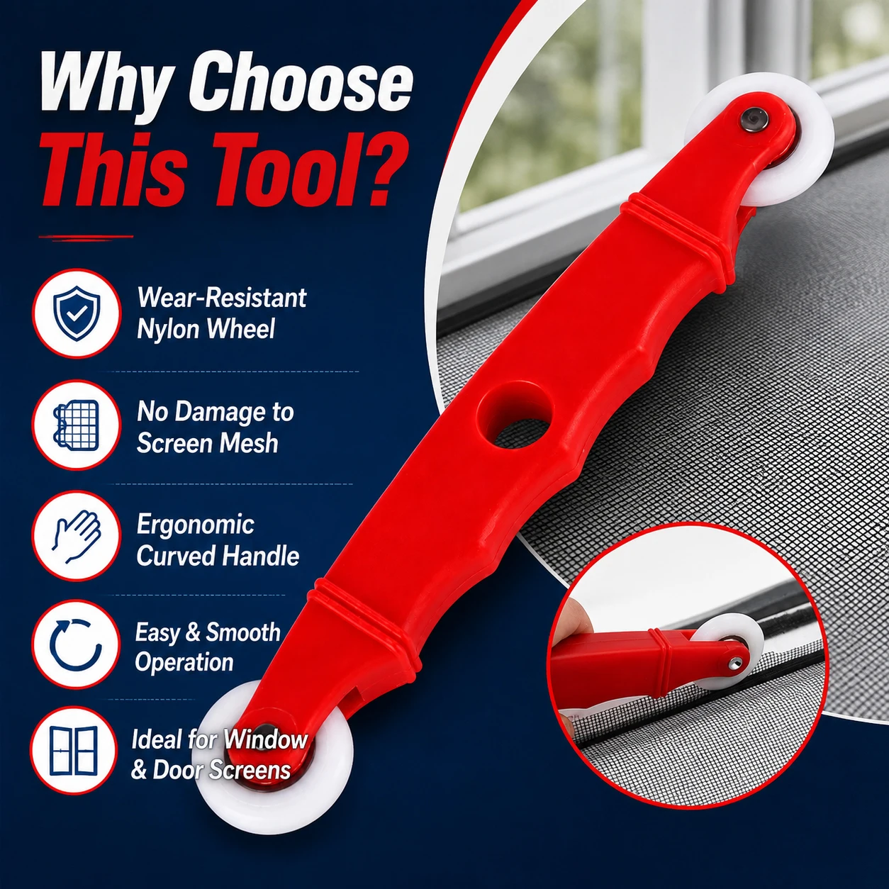 1/2/3Pcs Rubber Gauze Wheel Window Install Tool,Hand Splines Roller Rolling Tool for Screen Door Window Installation Home Repair