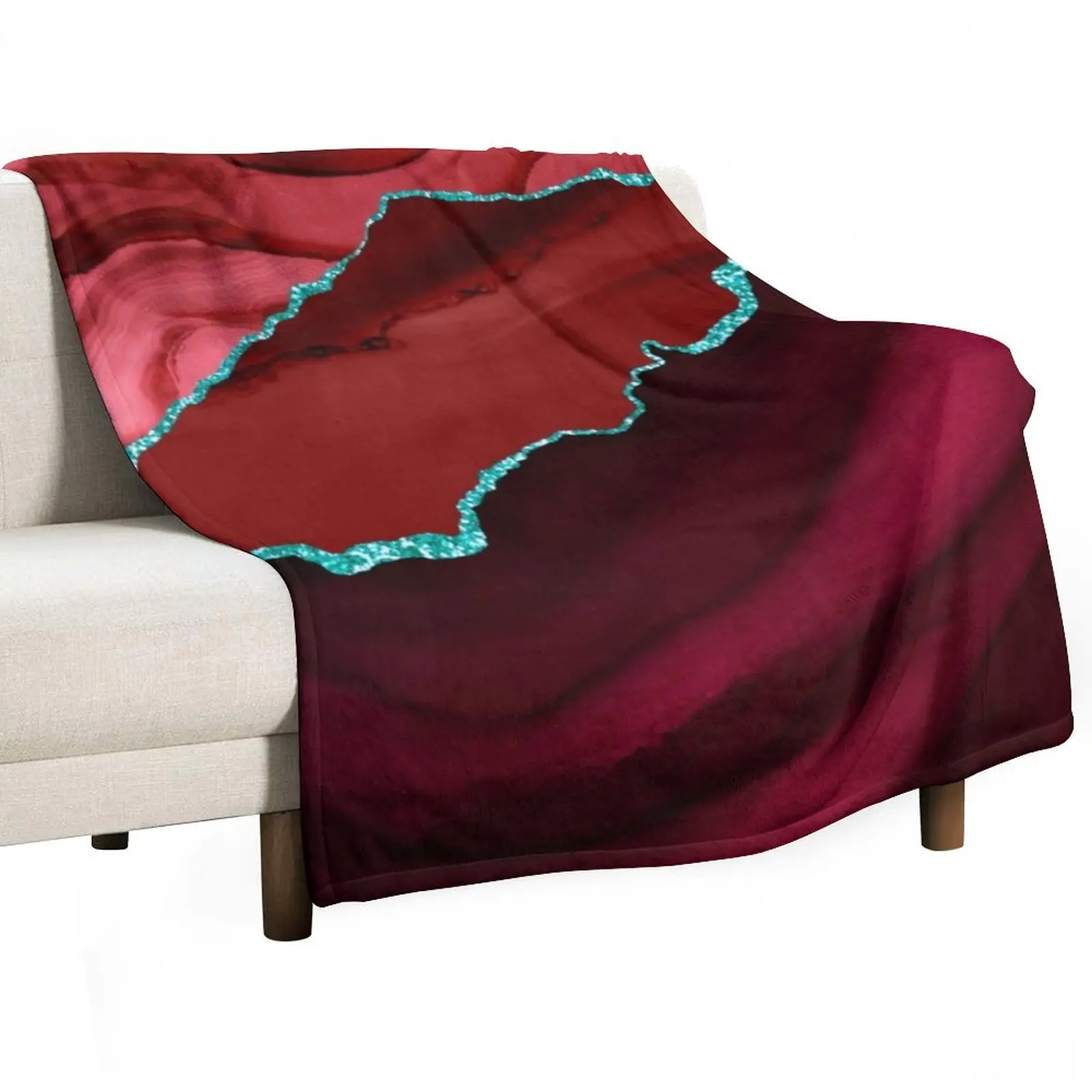 Abstract Red & Aqua Modern Geode Agate Design Throw Blanket Summer Quilt Multi-Purpose Tourist Thermal Blankets