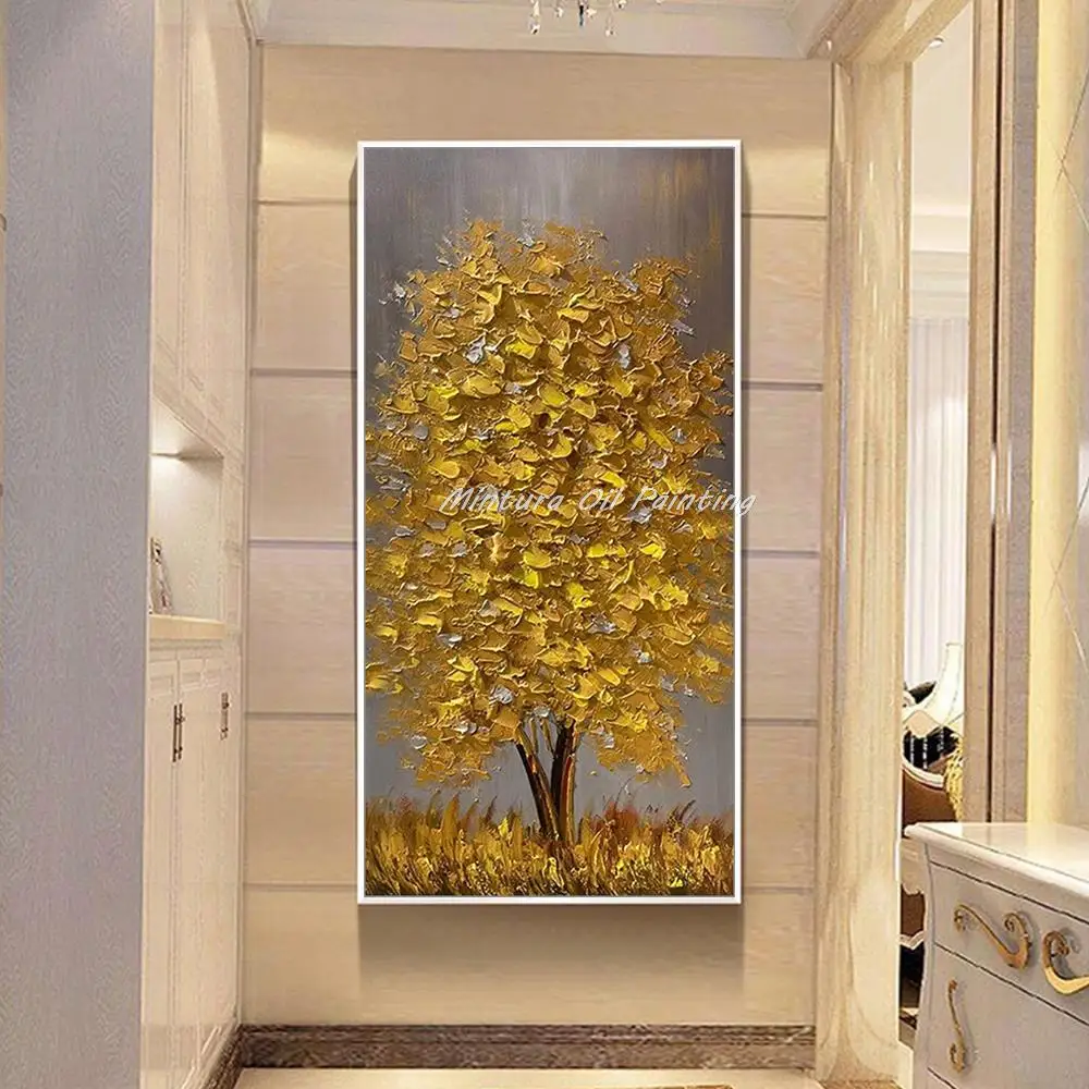 Mintura Handpainted 3D Gold Tree Oil Paintings on Canvas Modern Abstract Posters,Wall Art Picture,Room Decor,Entrance Decoration