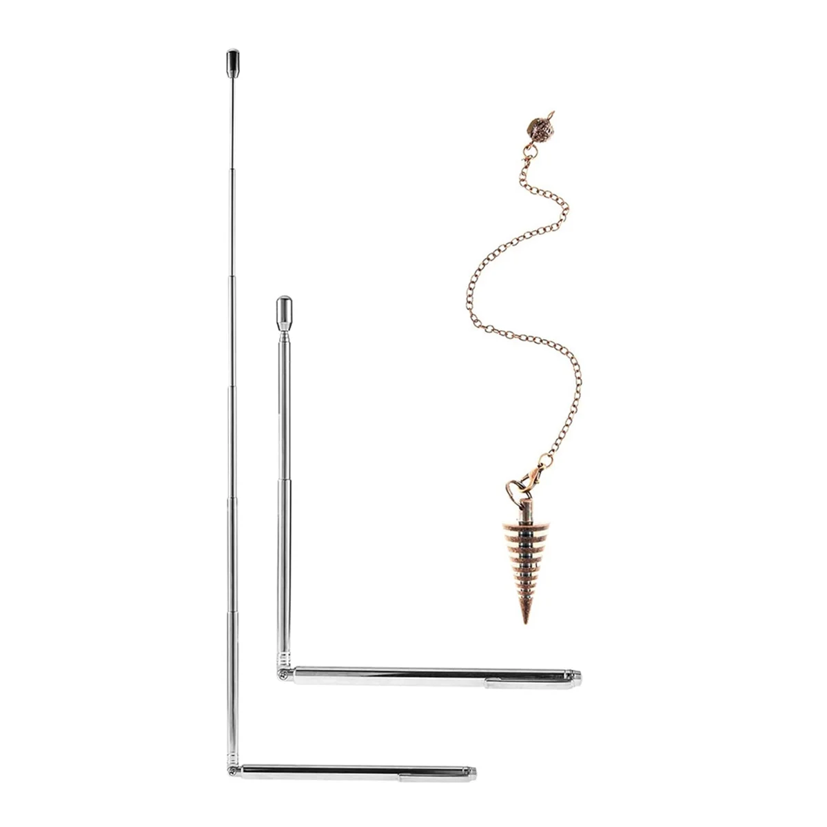 3 Pcs Divining Rods Copper and Dowsing Pendulum, 2 Retractable Paranormal Divining Rods and 1 Pendulum Pendant Silver